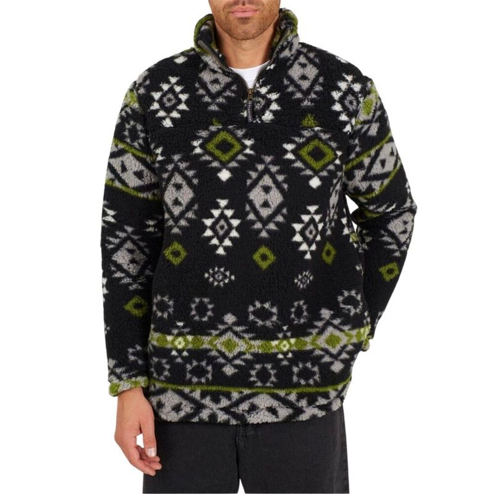 Brave Soul Mens Aztec Fleece Long-Sleeved Sweatshirt / Green